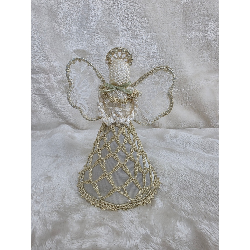 Vintage crochet Lace Angel Christmas Tree Topper Figurine Decoration - Picture 1 of 7